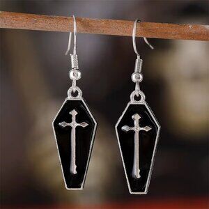 Halloween Coffin Earrings ⚰️ | Black Cross | Gothic Punk Jewelry for Halloween